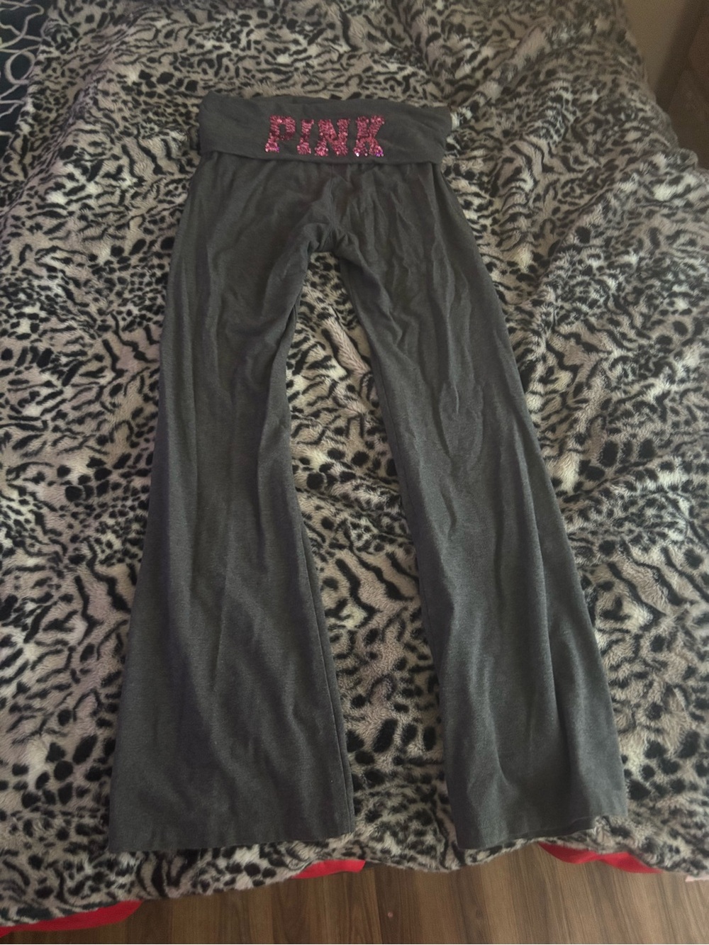 PINK Victoria's Secret Gray Fold-Over Waist Lounge Pants with Pink Logo